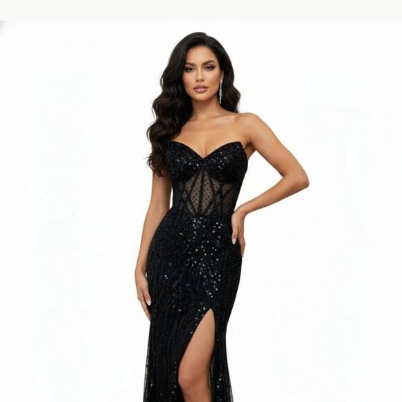 New Strapless Sheath Evening Gown w/Boned Bodice & Sweetheart Neck TC TL3041C - Picture 1 of 8